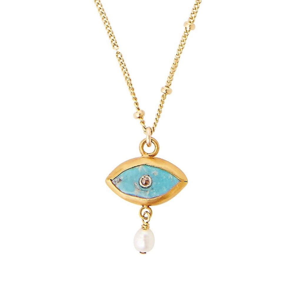 Chan Luu Turquoise Evil Eye Pearl Drop Pendant Necklace